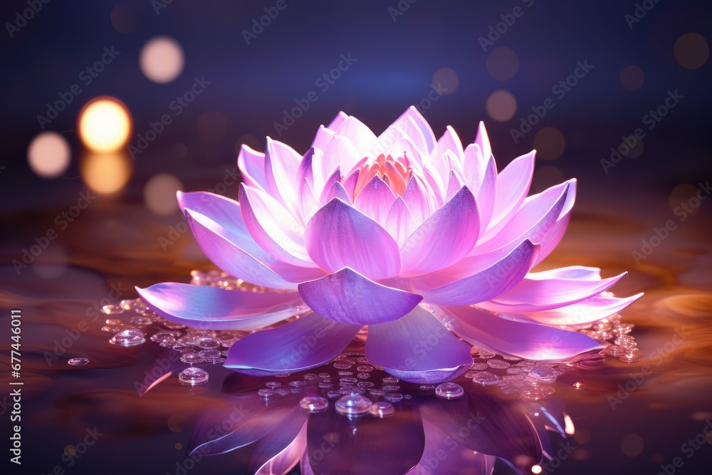 Sparkling pink and purple lotus on a floating light purple background Sparkling pink and purple lotus on a floating light purple background