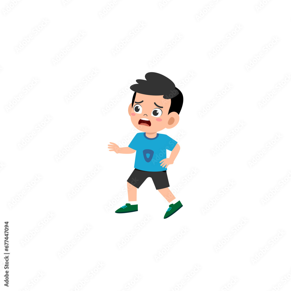Panic child pose in blue shirt vector digital image Panic child pose in blue shirt vector digital image