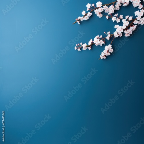 a branch of white flowers on a blue background