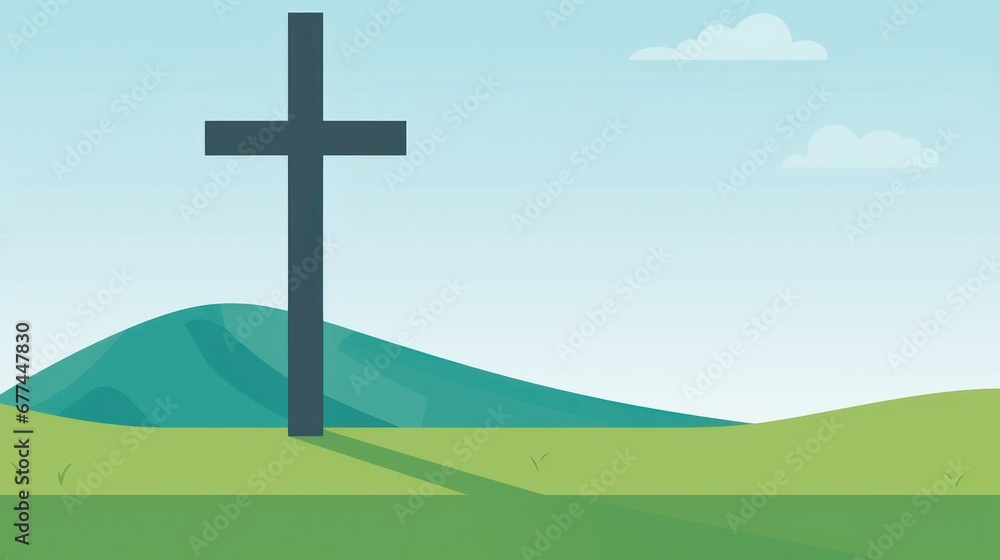 a cross on a green field