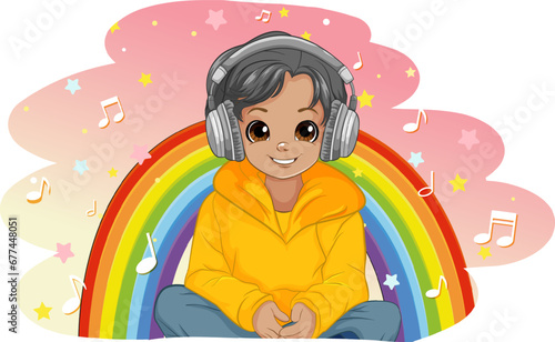 Boy listening to music with headphone