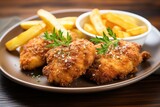 a plate of fried chicken and french fries