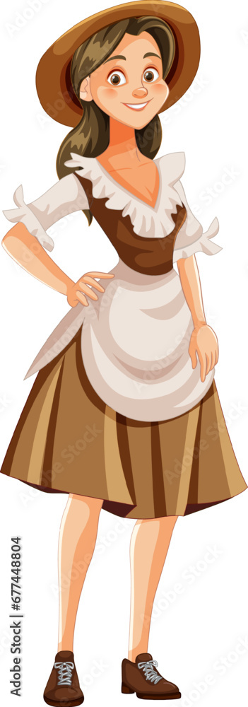 Smiling European Woman Cartoon Character in Stylish Hat Smiling European Woman Cartoon Character in Stylish Hat