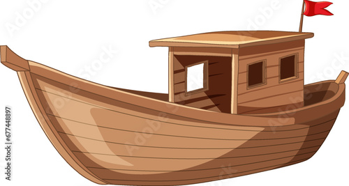 Wooden Boat Isolated on White Background