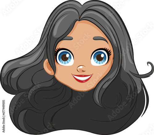 Smiling Woman with Big Eyes: A Beautiful Cartoon Illustration