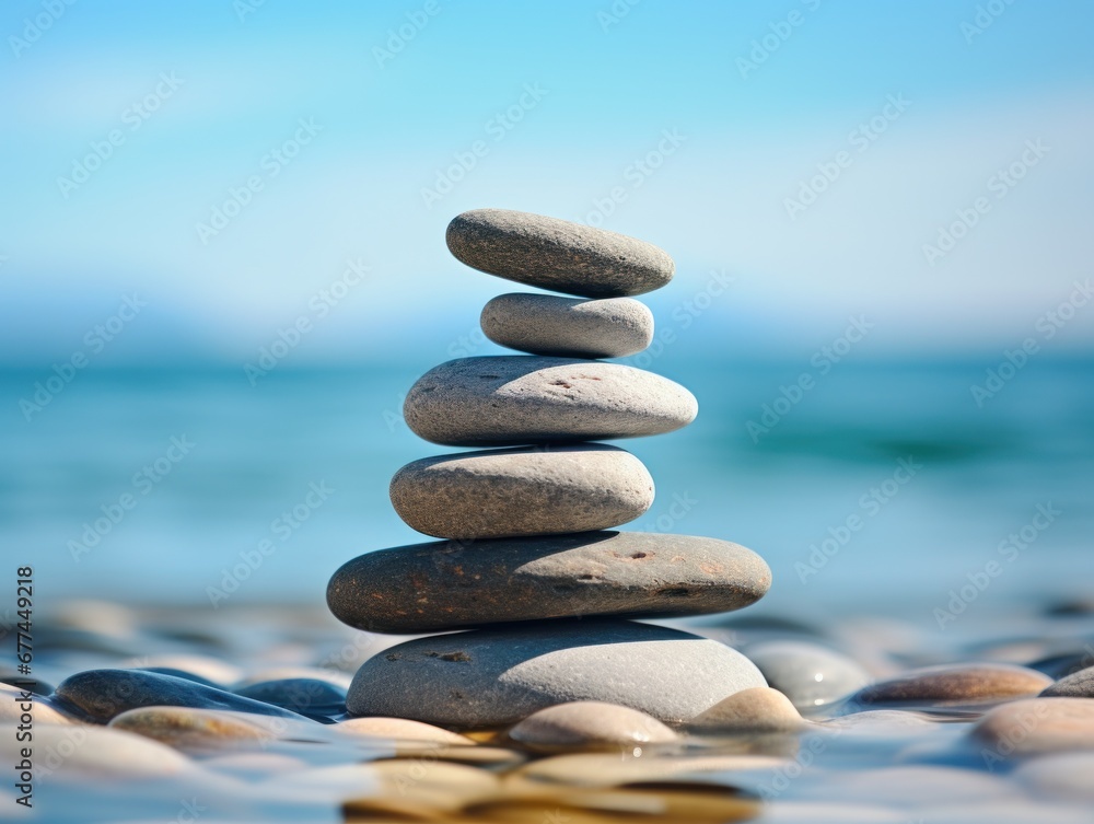 a stack of rocks in water