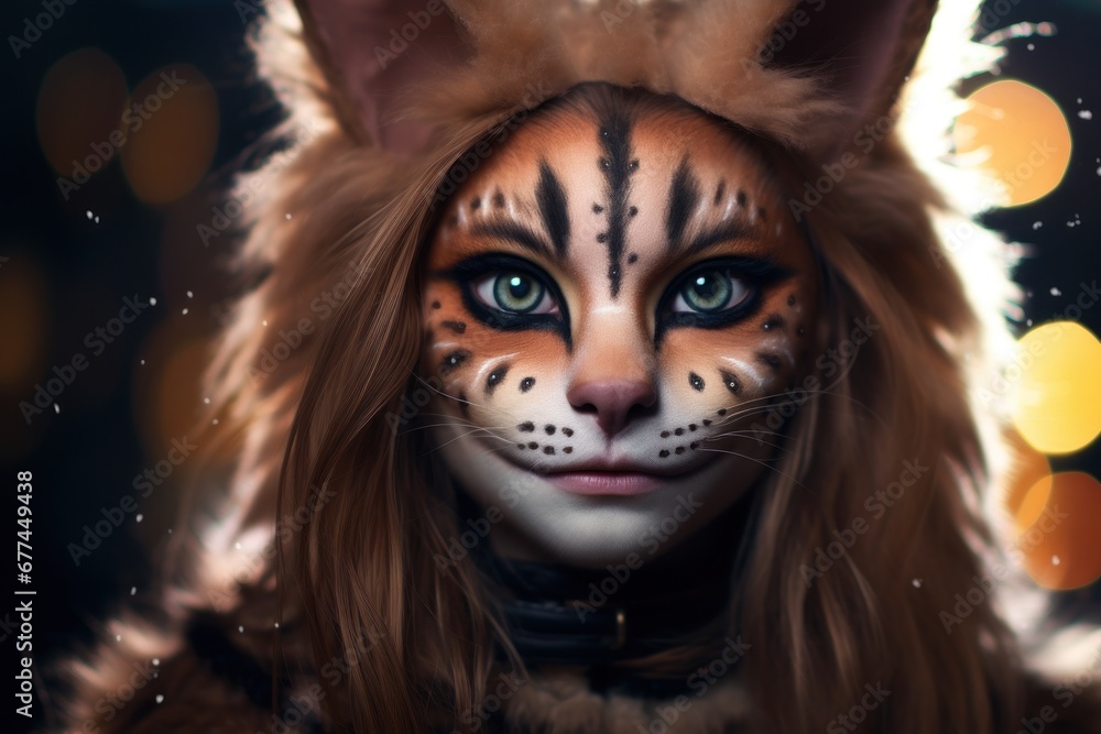 a woman with cat face paint a woman with cat face paint
