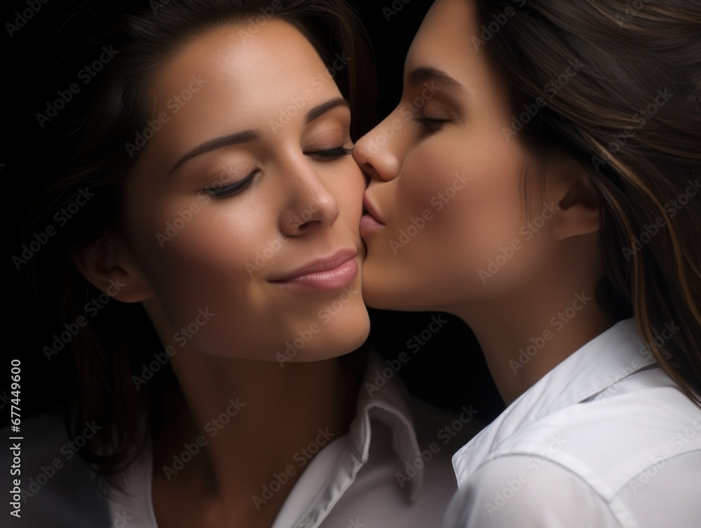 a woman kissing another woman