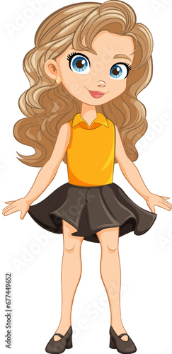 Wallpaper Mural Smiling Cartoon Character of a Cute Girl in Mini Skirt Torontodigital.ca