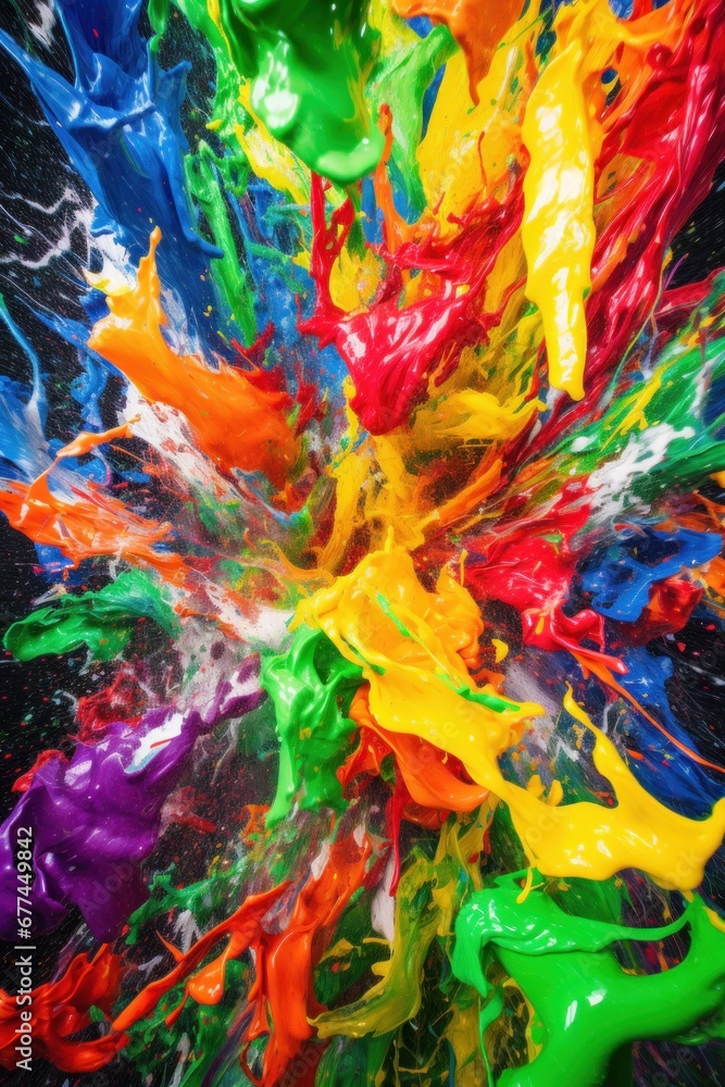 a colorful paint splashing in a black background