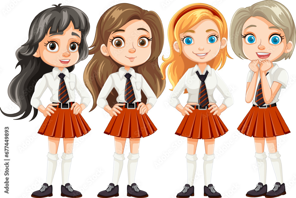 Beautiful Teen Students in School Uniform Cartoon Beautiful Teen Students in School Uniform Cartoon