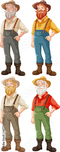 Old Farmer Cartoon Character with Beard and Hat