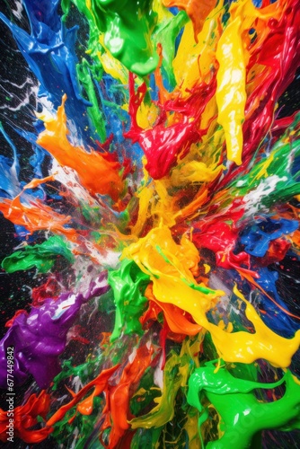 a colorful paint splashing in a black background