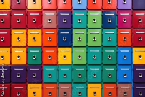 a wall of colorful lockers