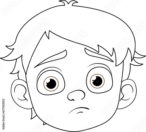 Bored Boy Cartoon Head Doodle Outline