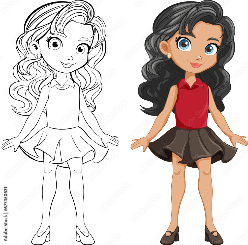 Smiling Cartoon Character: Beautiful Woman in Mini Skirt Smiling Cartoon Character: Beautiful Woman in Mini Skirt