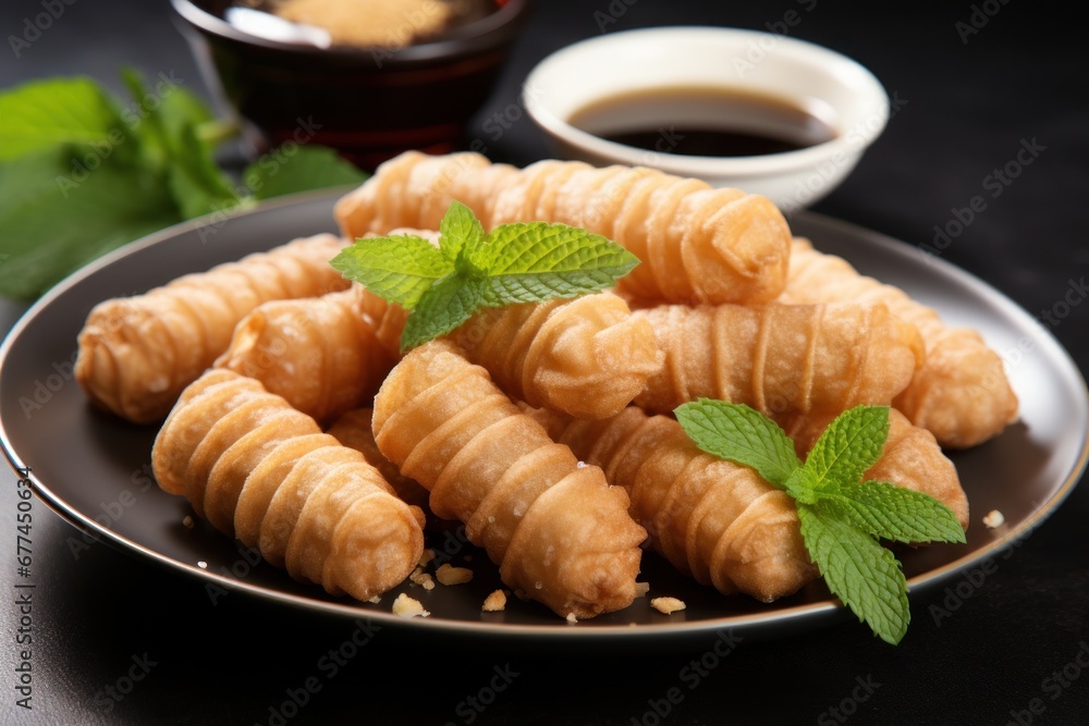 a plate of fried dough rolls a plate of fried dough rolls