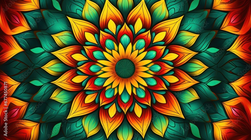 a colorful flower design on a surface