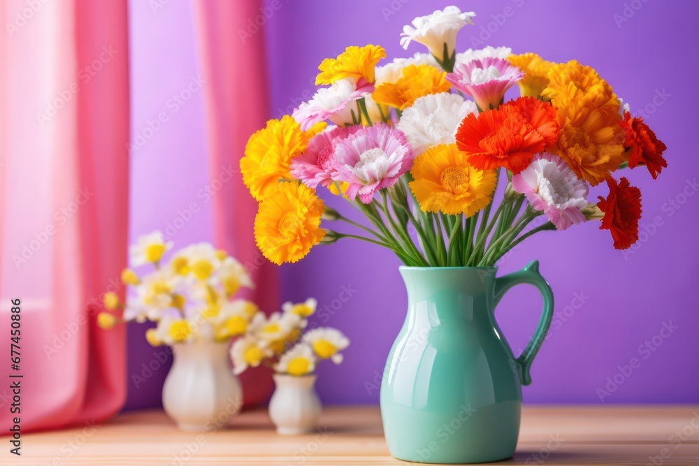 a vase with colorful flowers
