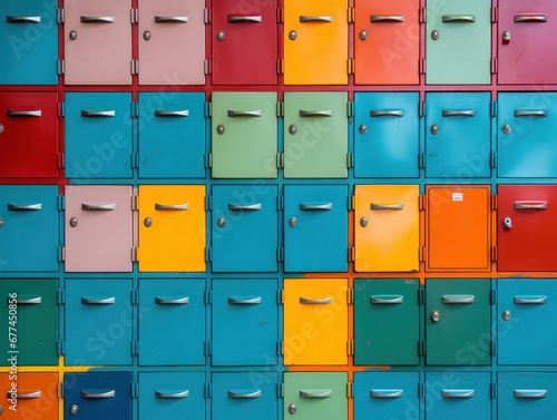 a wall of colorful lockers