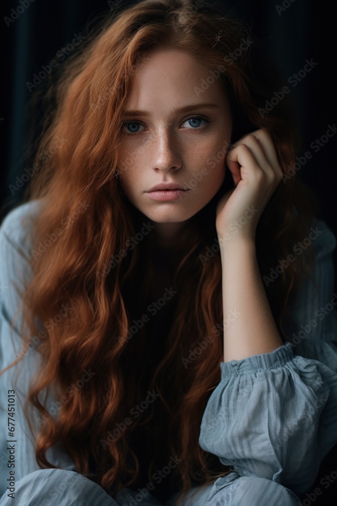 a woman with long red hair and blue eyes a woman with long red hair and blue eyes