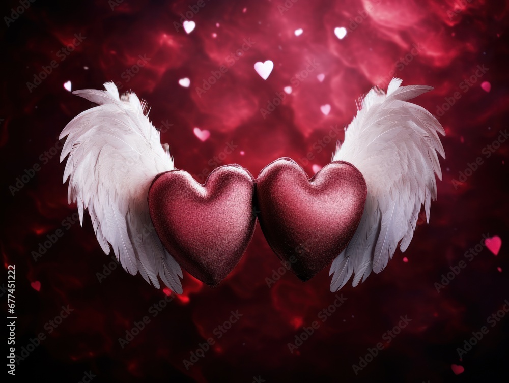 two hearts with wings and glitter