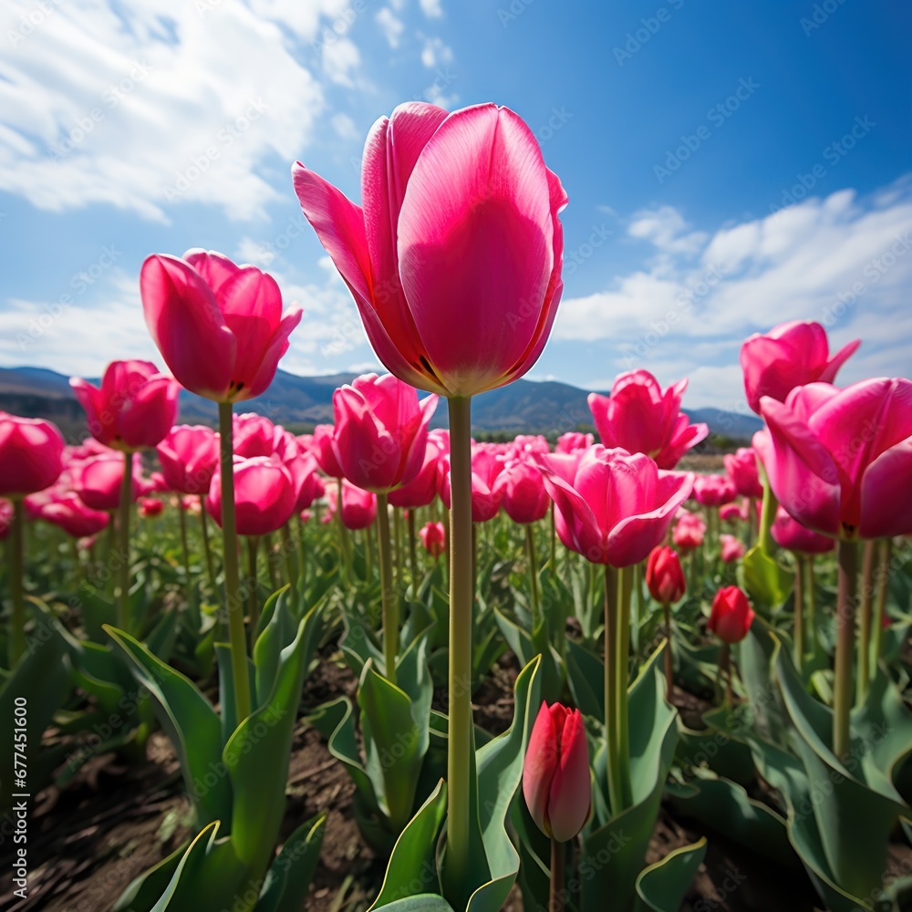 a field of pink tulips