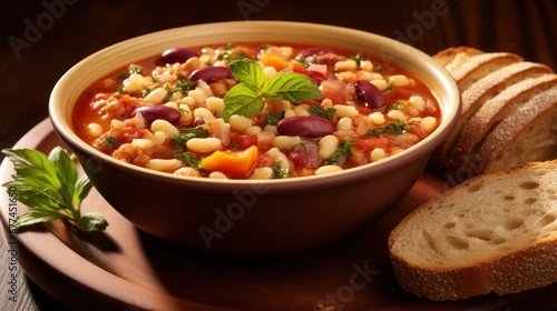 a bowl of soup with beans and vegetables