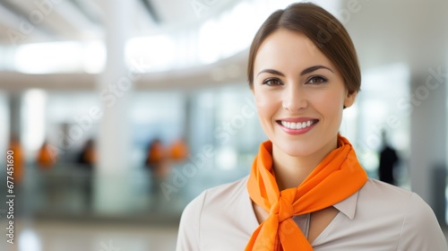a woman wearing an orange scarf photo