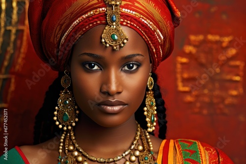 a woman wearing a turban and jewelry