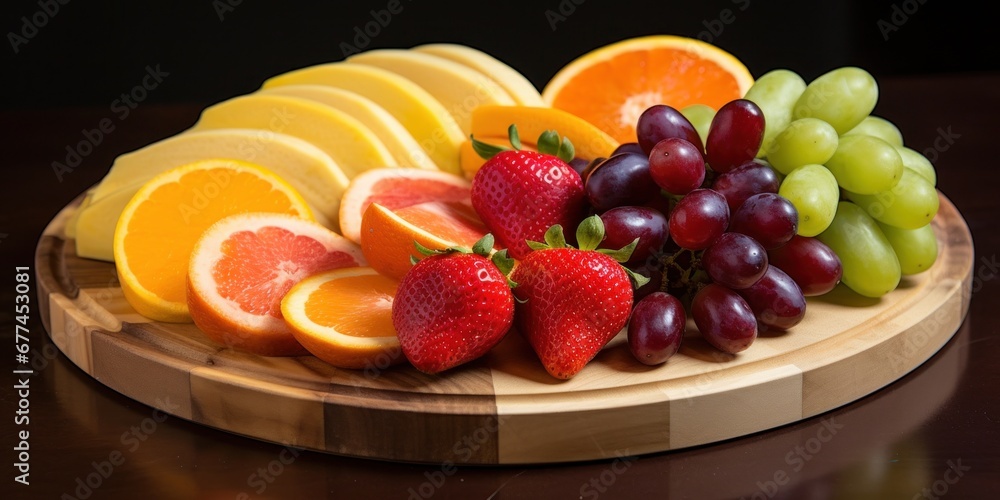 a plate of fruit on a wood surface a plate of fruit on a wood surface