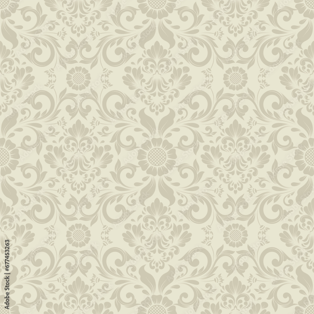 Classic Damask seamless pattern with floral design, for an old-fashioned style wallpaper.