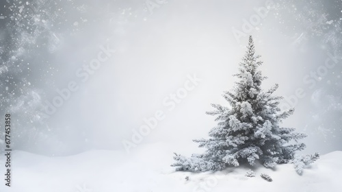 Christmas and New Year holiday background. Xmas greeting card. Spruce tree on white creased background.
