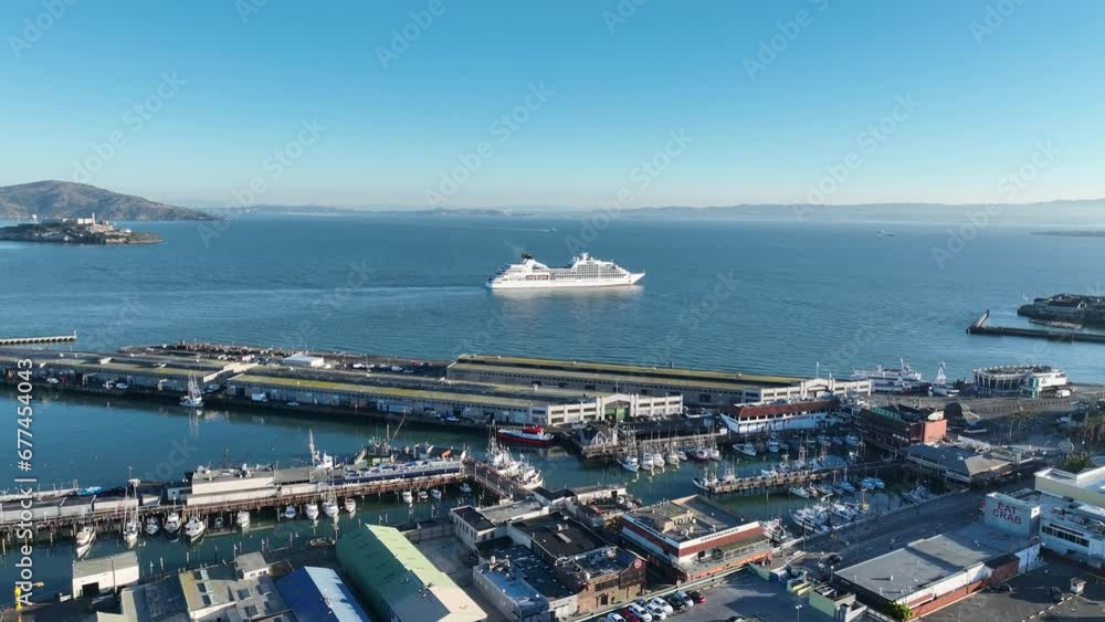 Cruise Ship At San Francisco In California United States. Downtown City Skyline. Transportation Scenery. Cruise Ship At San Francisco In California United States. Cruise Ship At San Francisco In California United States. Downtown City Skyline. Transportation Scenery. Cruise Ship At San Francisco In California United States.