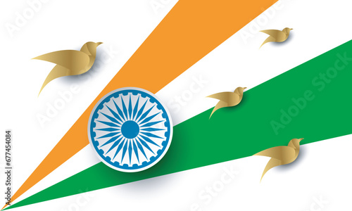 India Flag with Golden Birds Background