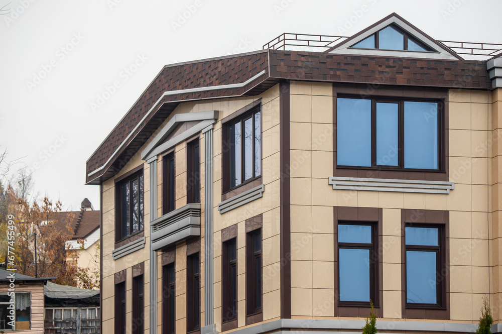 Architecture, residential buildings with windows and nature.