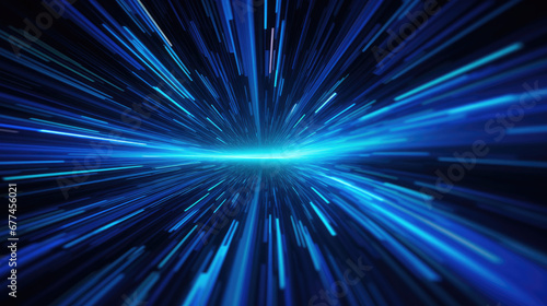 abstract blue background,  Futuristic blue light streak, technology background. Glowing abstract connecting lines and dots representing, fiber optic, data speed, wireless data