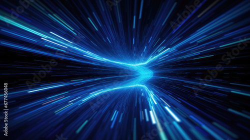 abstract blue background,  Futuristic blue light streak, technology background. Glowing abstract connecting lines and dots representing, fiber optic, data speed, wireless data