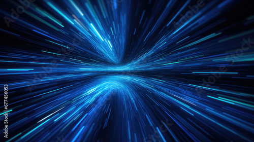 abstract blue background, Futuristic blue light streak, technology background. Glowing abstract connecting lines and dots representing, fiber optic, data speed, wireless data