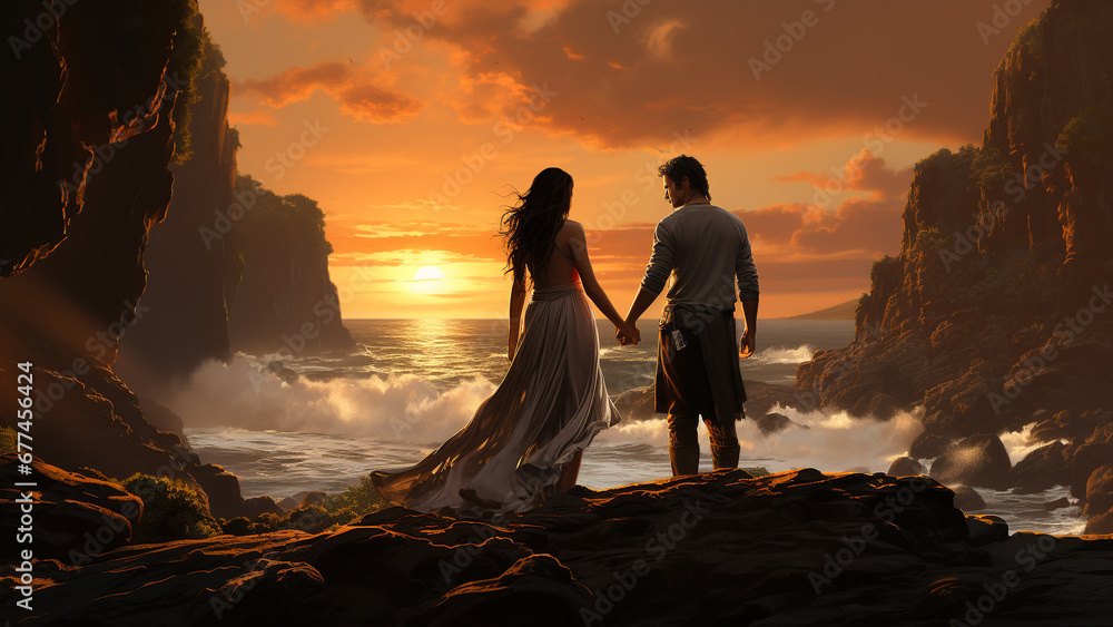 Romantic Sunset Beach Scene Love on Valentines Day