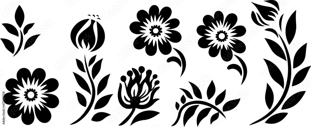 Vector black silhouettes of flowers isolated background. Vector black silhouettes of flowers isolated background.