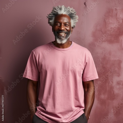Old black man wearing empty blank tshirt for mockup