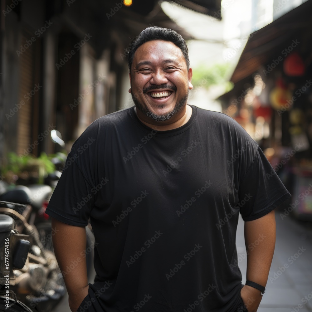 Fototapeta premium A big asian man wearing empty blank tshirt