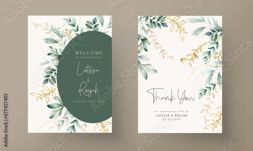 Floral engagement invitation template with leaves watercolor