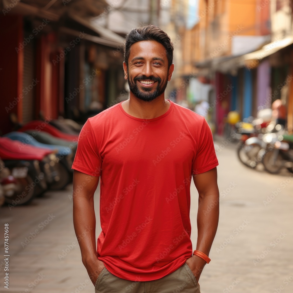 A cool Indian man wearing empty blank tshirt A cool Indian man wearing empty blank tshirt
