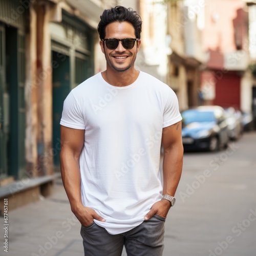 A cool Indian man wearing empty blank tshirt