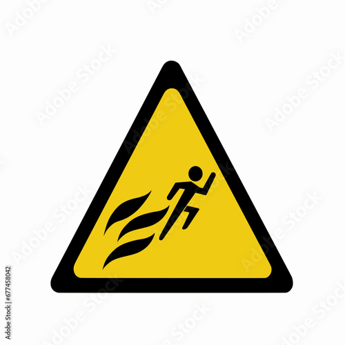 Get Away from fire icon, Beware of Fire, Fire Exit, or Run like hell yellow triangle sign isolated on white background, Illustration vector design