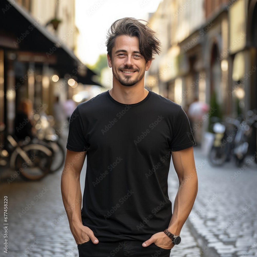 Good looking man wearing blank t-shirt for mockup