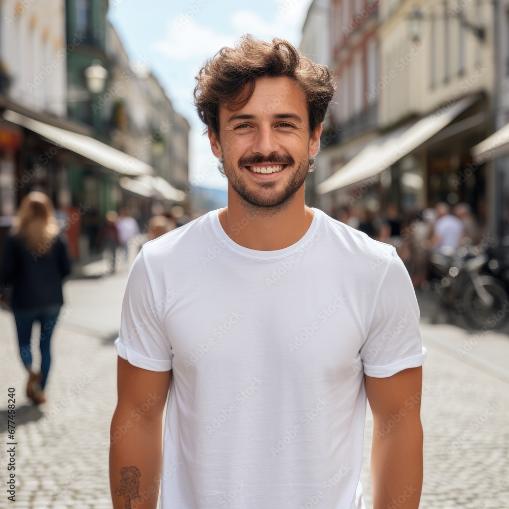 Good looking man wearing blank t-shirt for mockup Good looking man wearing blank t-shirt for mockup
