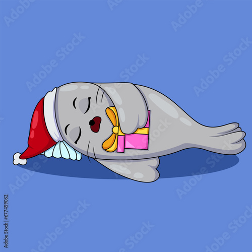 Cute Dugong With Gift Illustration